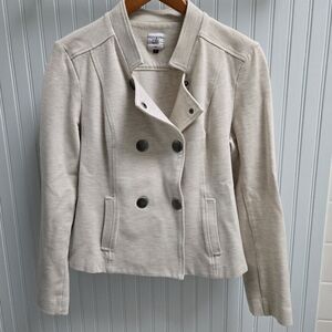 Cabi Charlie Double Breasted Moto Style Jacket Oatmeal Color With Pockets
